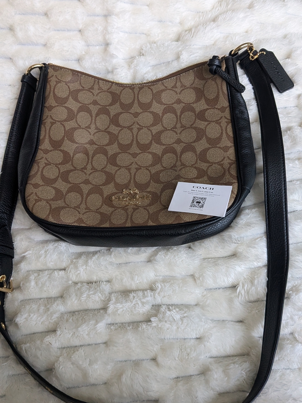 Coach Brown Signature Canvas Crossbody with Black Leather Trim